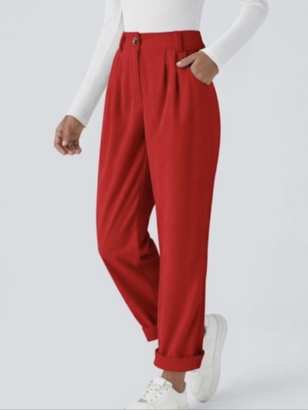 HALARA Red Mid Rise Button Zipper Corduroy Casual Pants Size Small